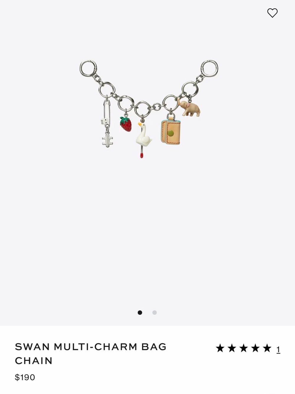 Swan Multi-Charm Bag Chain - Silver with White, Red, Green, Tan Charms